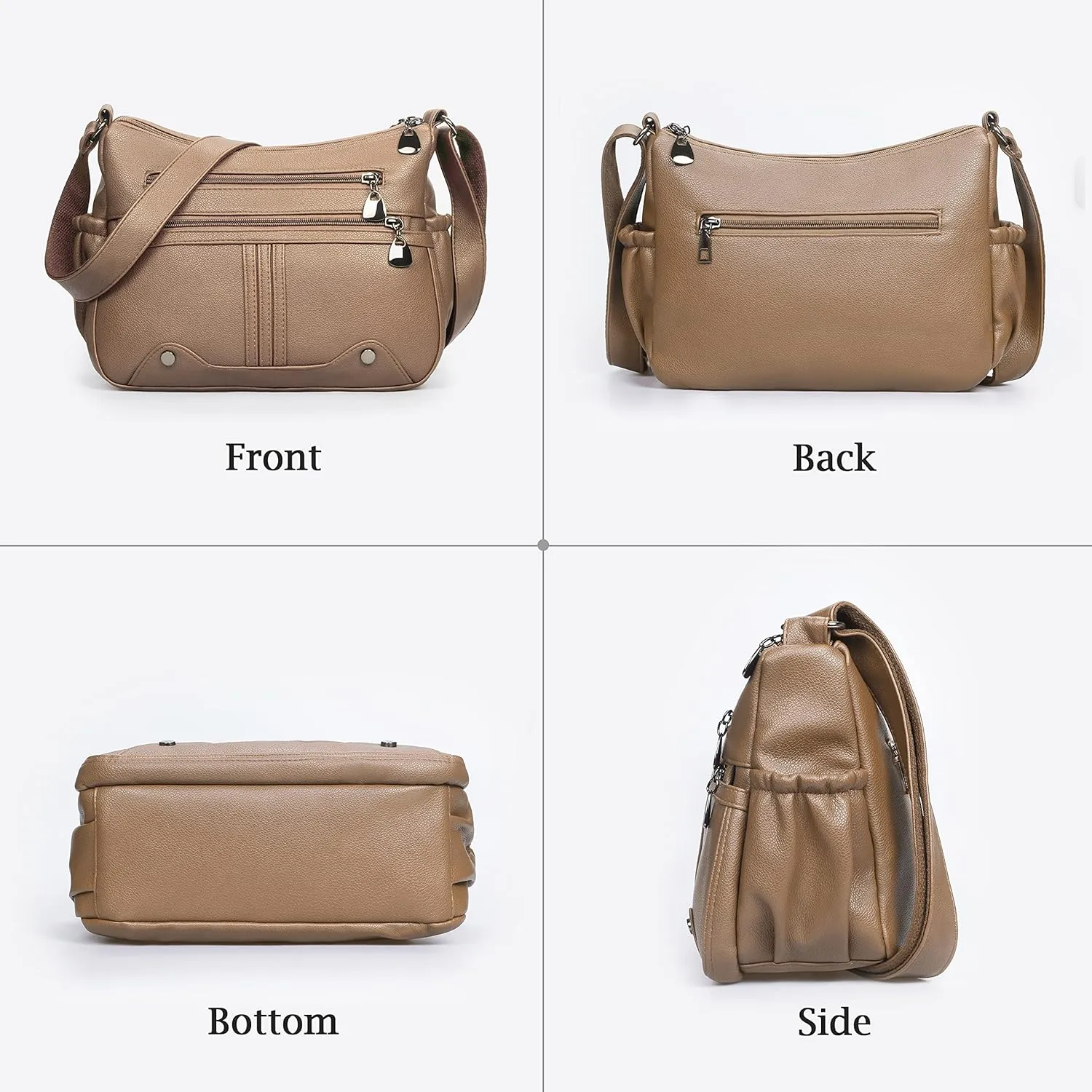 Women Soft PU Leather Shoulder Handbag Multi Pocket Crossbody Bag Ladies Medium Roomy Purses Fashion Tote Top Handle Satchel