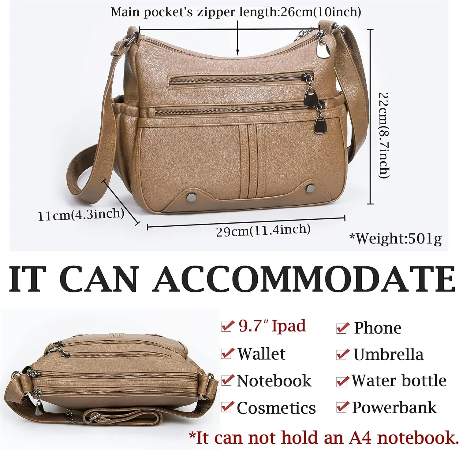 Women Soft PU Leather Shoulder Handbag Multi Pocket Crossbody Bag Ladies Medium Roomy Purses Fashion Tote Top Handle Satchel