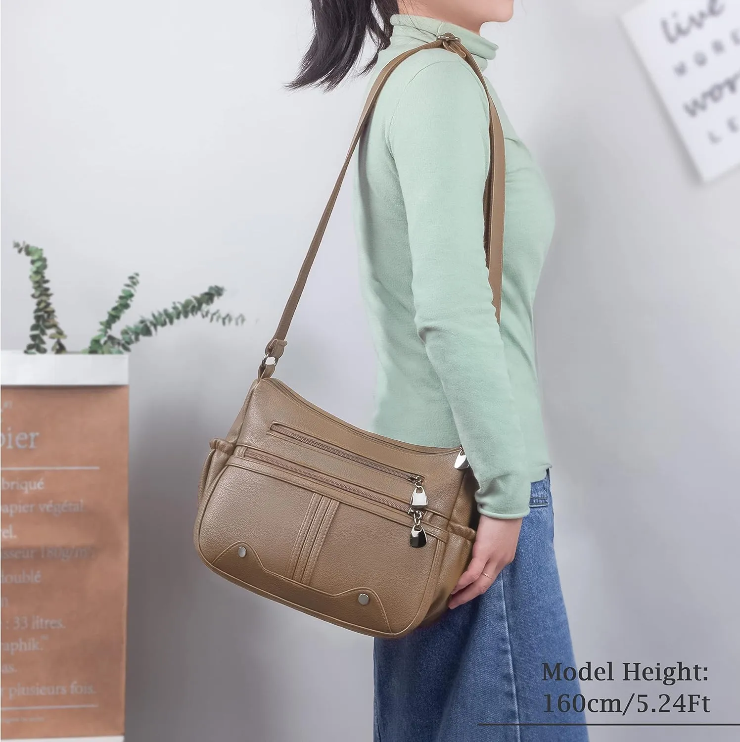 Women Soft PU Leather Shoulder Handbag Multi Pocket Crossbody Bag Ladies Medium Roomy Purses Fashion Tote Top Handle Satchel