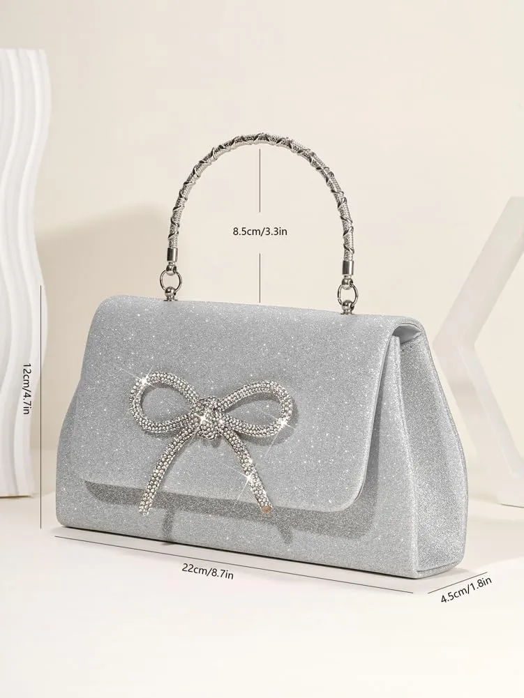 Women Sparkling Bowknot Handbag Diamonds Evening Clutch Purses Formal Wedding Party Cocktail Prom Envelope Bag