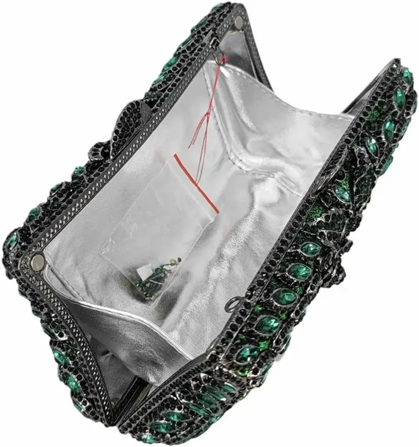 Women Sparkling Rose Crystal Evening Clutch Floral Rhinestone Wedding Purse Chic Flower Handbag for Prom Dating