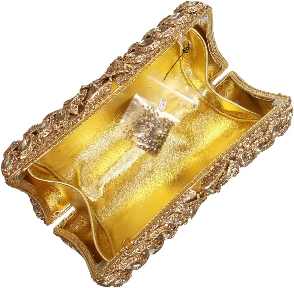 Women Sparkling Rose Crystal Evening Clutch Floral Rhinestone Wedding Purse Chic Flower Handbag for Prom Dating