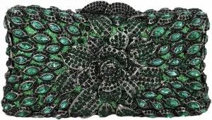 Women Sparkling Rose Crystal Evening Clutch Floral Rhinestone Wedding Purse Chic Flower Handbag for Prom Dating