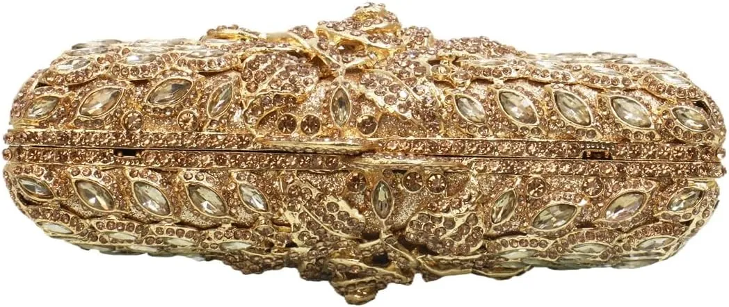 Women Sparkling Rose Crystal Evening Clutch Floral Rhinestone Wedding Purse Chic Flower Handbag for Prom Dating