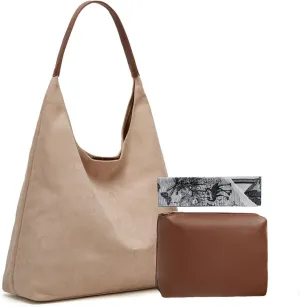 Women Suede Hobo Bags - Vintage Leather Slouchy Shoulder Tote Handbag