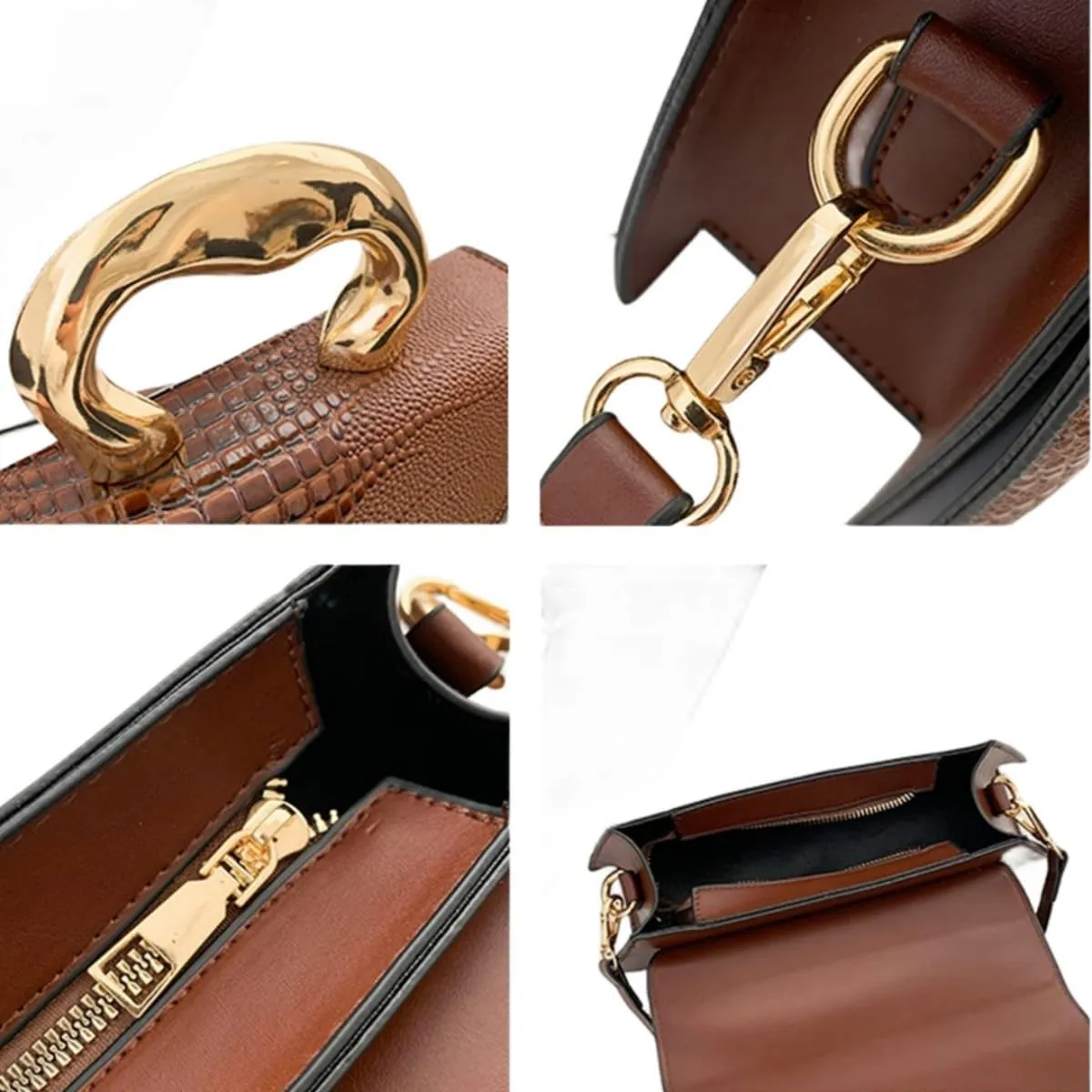 Women Vegan Leather Evening Handbag Crocodile Pattern Handle Clutch Purse Cross Body Envelope Bag