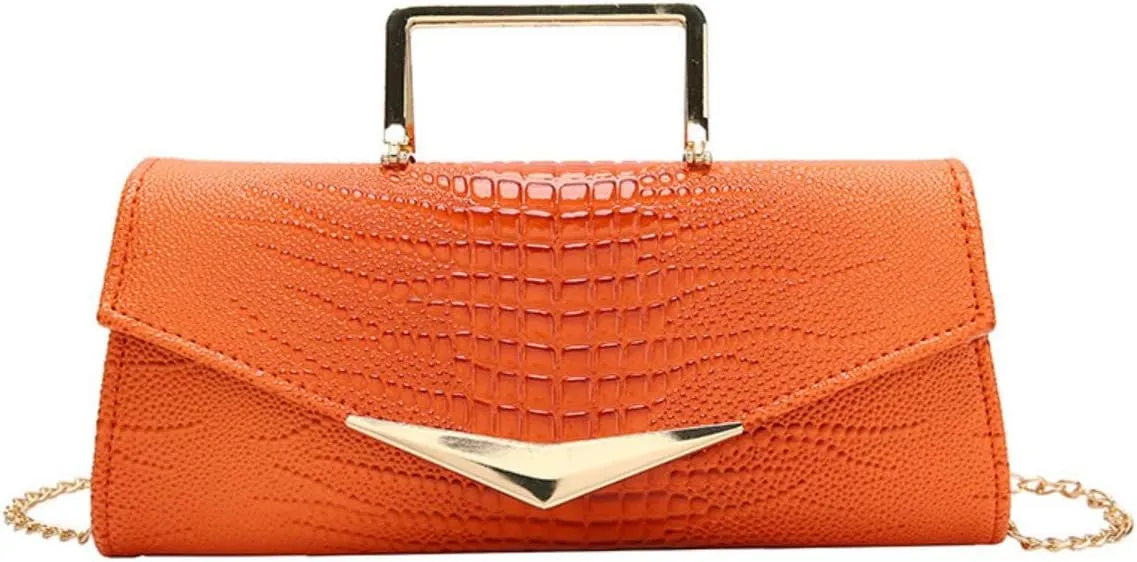 Women Vegan Leather Evening Handbag Crocodile Pattern Handle Clutch Purse Cross Body Envelope Bag
