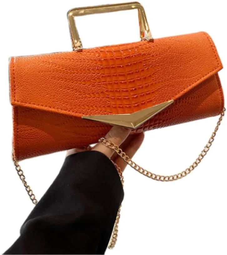 Women Vegan Leather Evening Handbag Crocodile Pattern Handle Clutch Purse Cross Body Envelope Bag