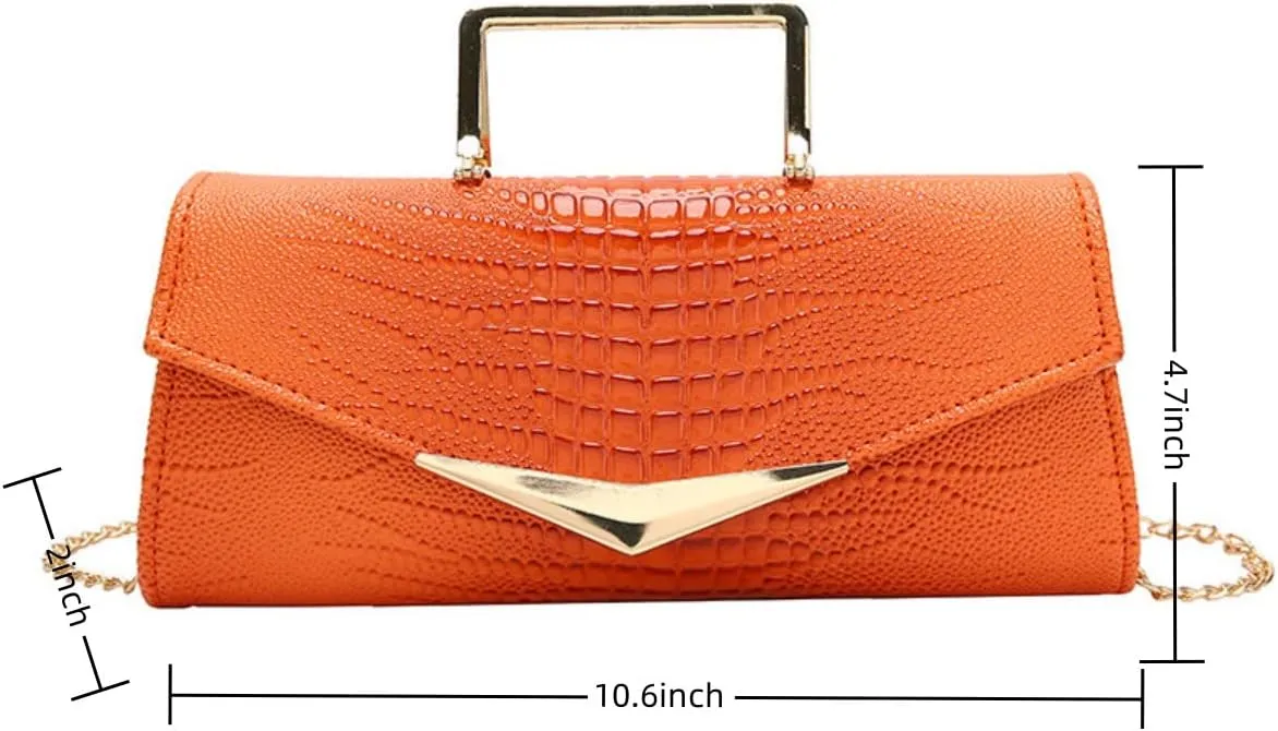 Women Vegan Leather Evening Handbag Crocodile Pattern Handle Clutch Purse Cross Body Envelope Bag