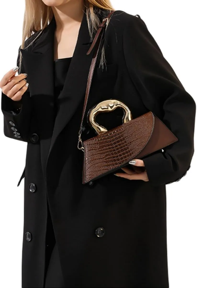 Women Vegan Leather Evening Handbag Crocodile Pattern Handle Clutch Purse Cross Body Envelope Bag