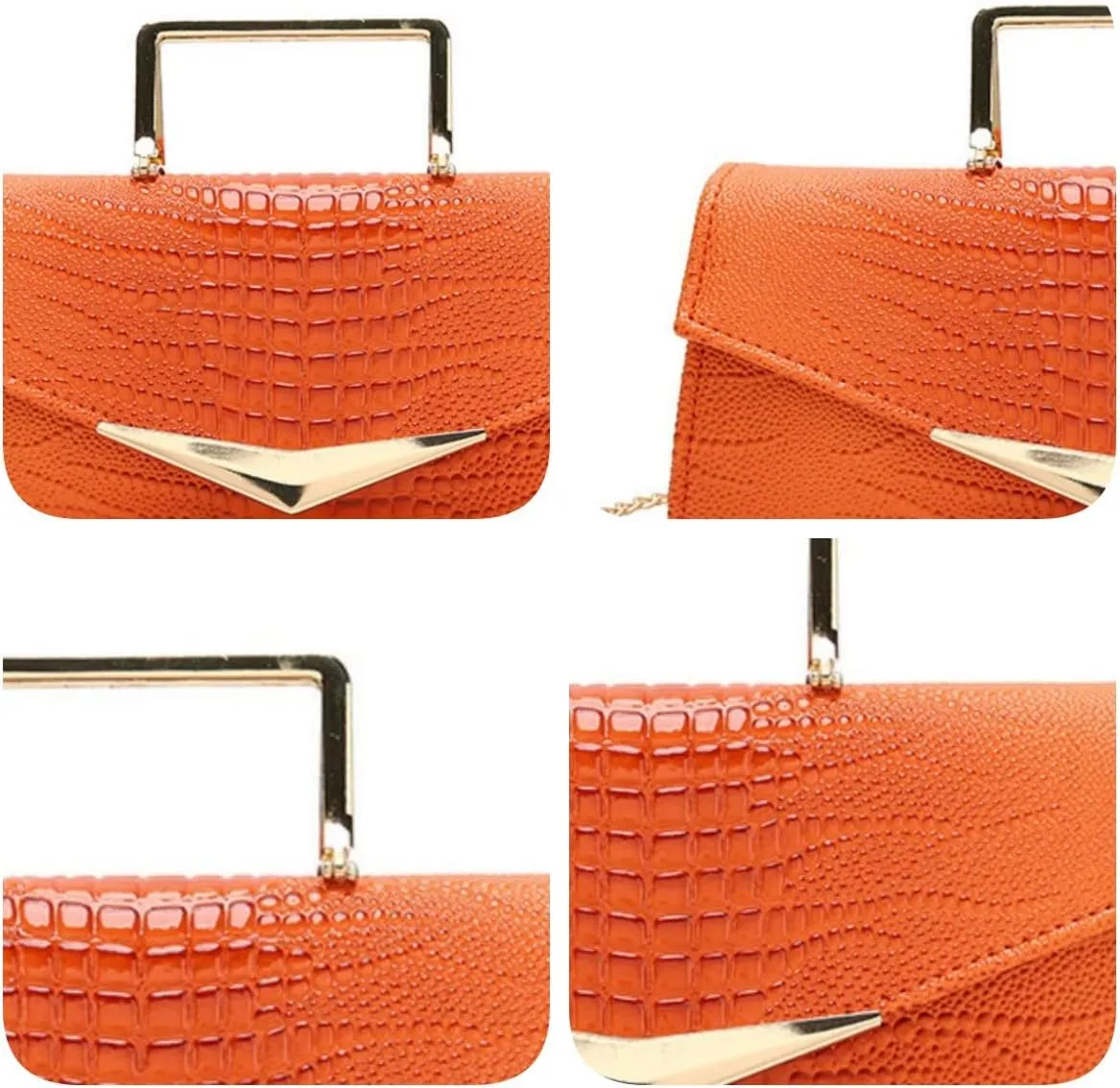 Women Vegan Leather Evening Handbag Crocodile Pattern Handle Clutch Purse Cross Body Envelope Bag