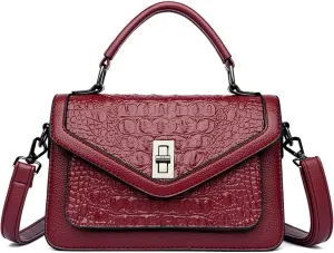 Women Vegan Leather Evening Handbag Crocodile Pattern Handle Clutch Purse Cross Body Envelope Bag