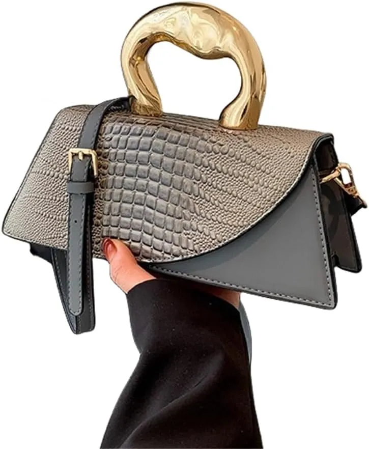 Women Vegan Leather Evening Handbag Crocodile Pattern Handle Clutch Purse Cross Body Envelope Bag