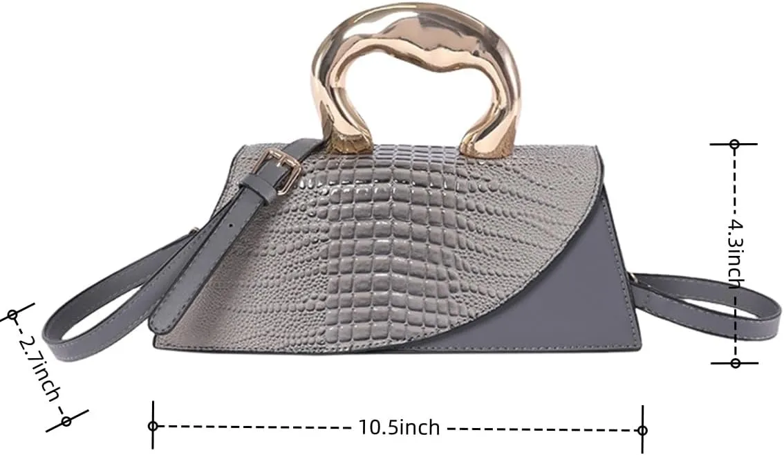 Women Vegan Leather Evening Handbag Crocodile Pattern Handle Clutch Purse Cross Body Envelope Bag