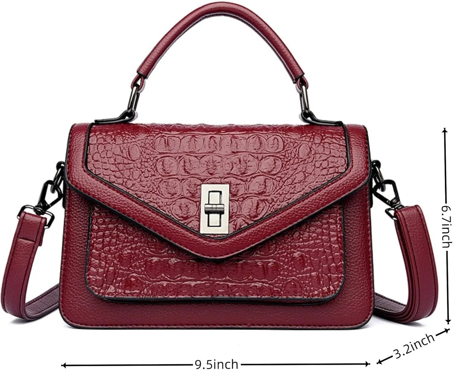 Women Vegan Leather Evening Handbag Crocodile Pattern Handle Clutch Purse Cross Body Envelope Bag
