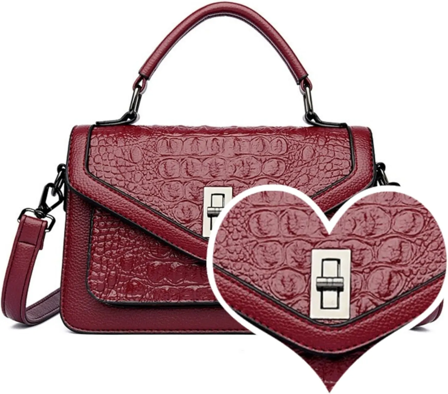 Women Vegan Leather Evening Handbag Crocodile Pattern Handle Clutch Purse Cross Body Envelope Bag