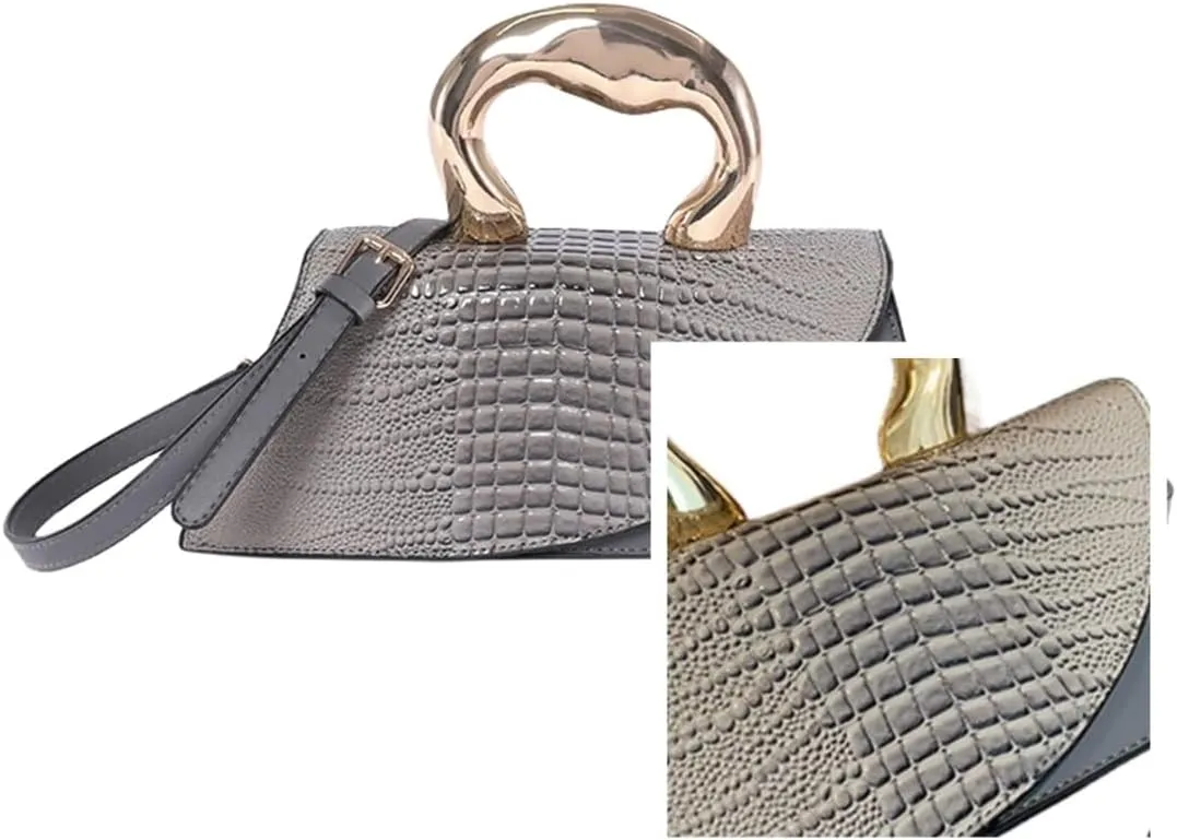Women Vegan Leather Evening Handbag Crocodile Pattern Handle Clutch Purse Cross Body Envelope Bag