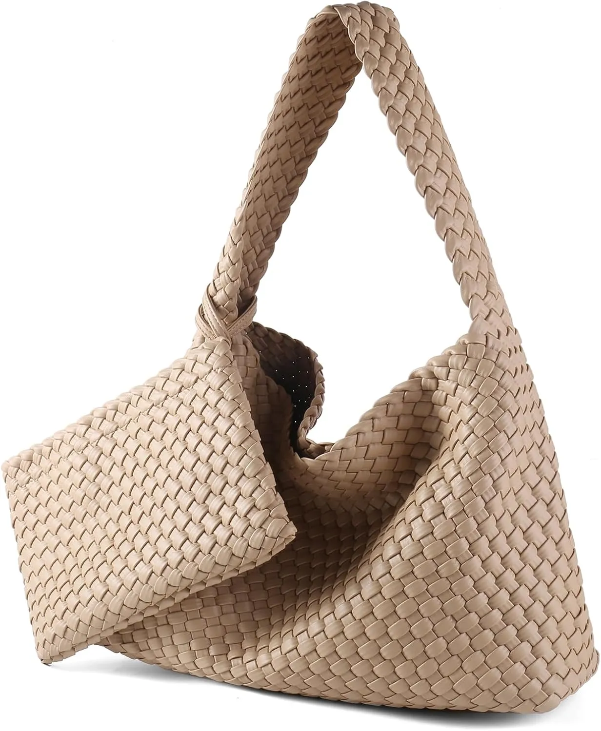 Women Vegan Leather Hand-Woven Tote Handbag Fashion All-Match Underarm Bag with Purse Soft Summer Hobo Tote Bag