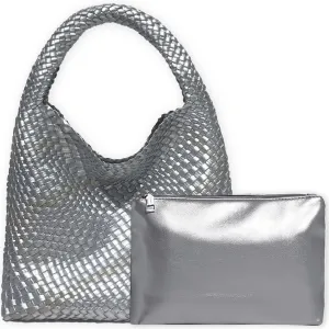 Women Vegan Leather Hand-Woven Tote Handbag Fashion Shoulder Top-handle Bag All-Match Underarm Bag with Purse