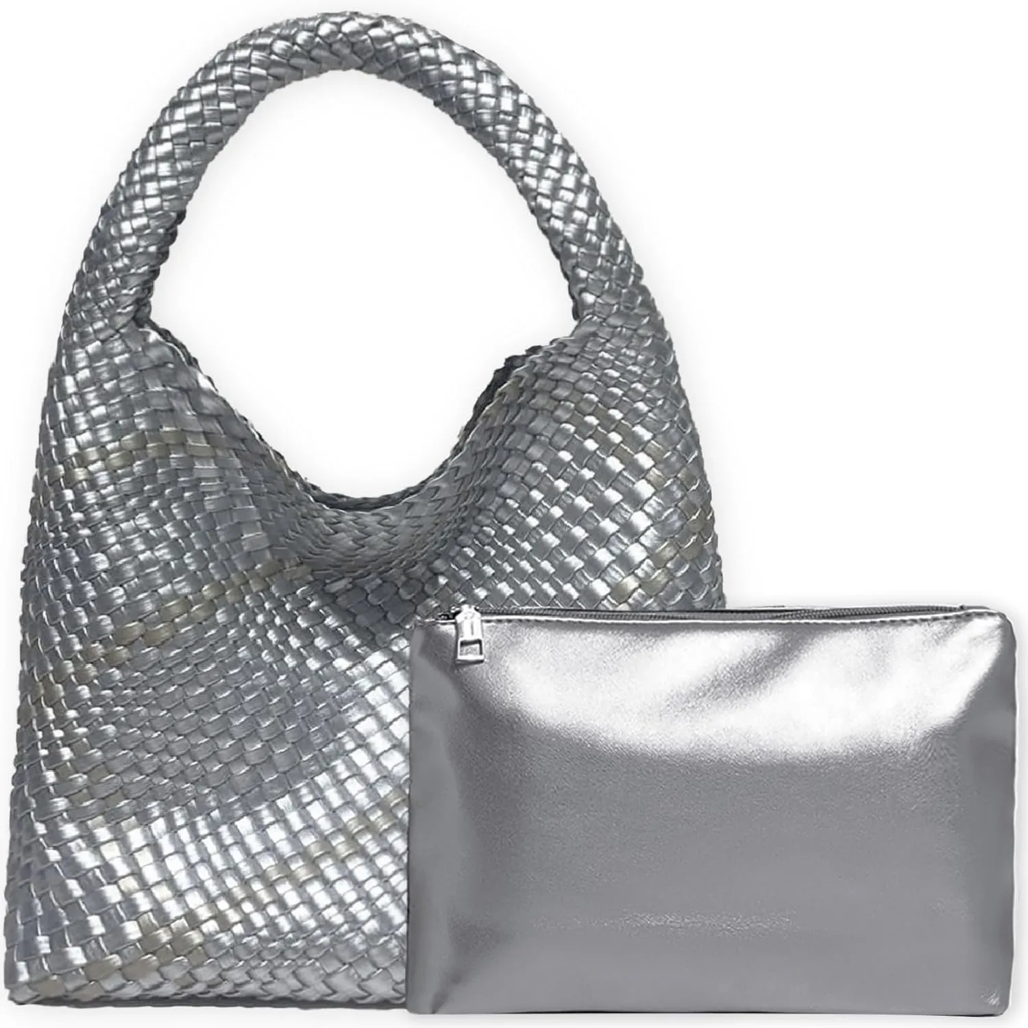 Women Vegan Leather Hand-Woven Tote Handbag Fashion Shoulder Top-handle Bag All-Match Underarm Bag with Purse