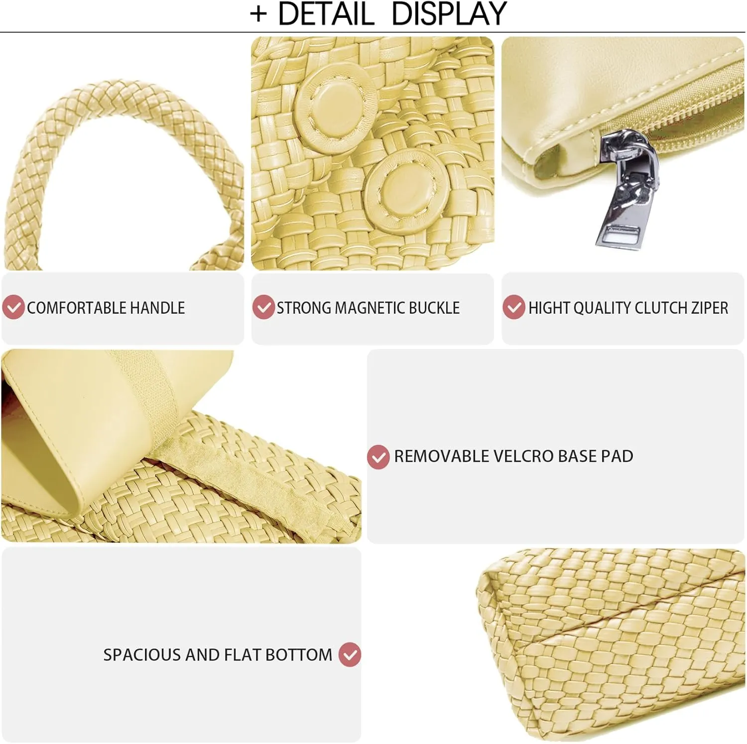 Women Vegan Leather Hand-Woven Tote Handbag Fashion Shoulder Top-handle Bag All-Match Underarm Bag with Purse