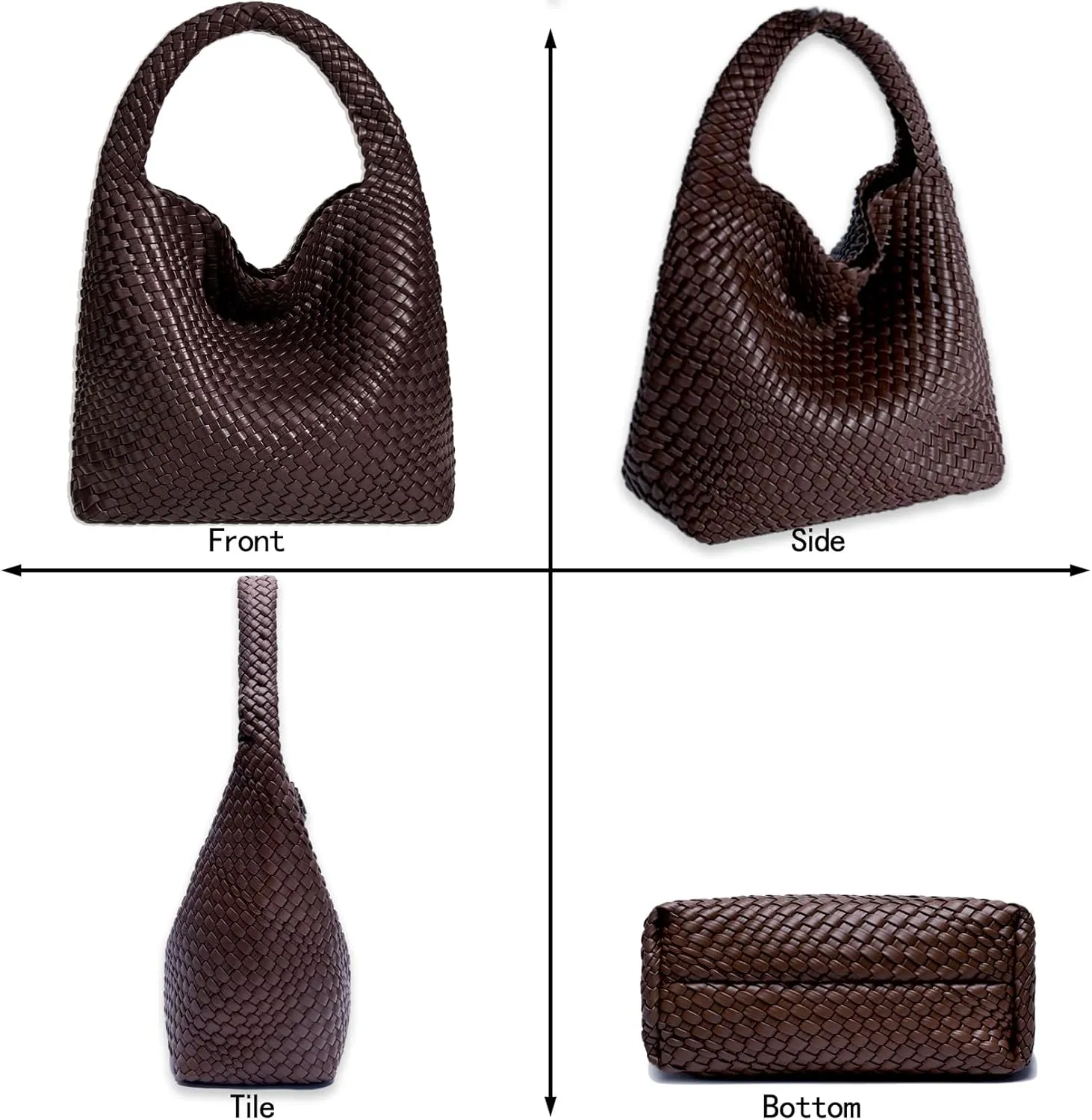 Women Vegan Leather Hand-Woven Tote Handbag Fashion Shoulder Top-handle Bag All-Match Underarm Bag with Purse