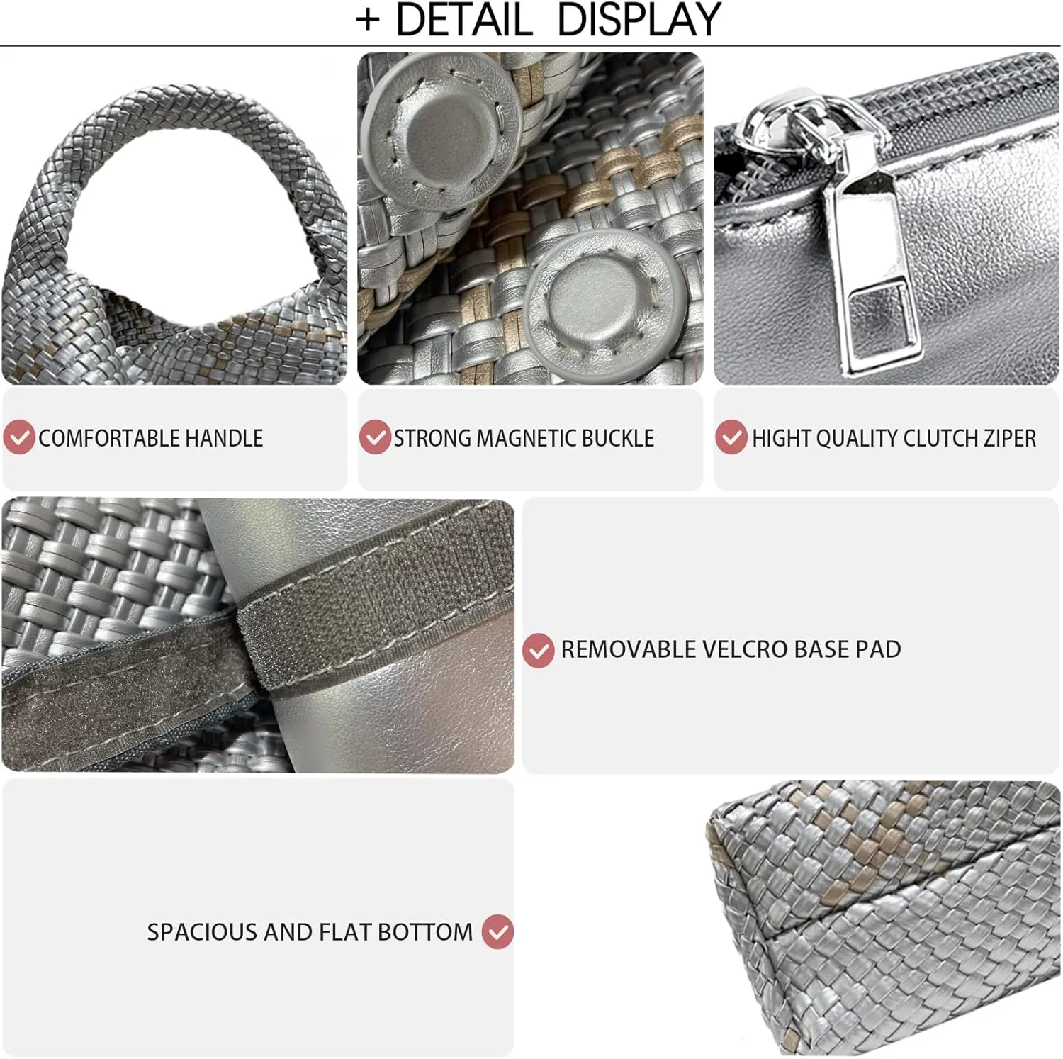 Women Vegan Leather Hand-Woven Tote Handbag Fashion Shoulder Top-handle Bag All-Match Underarm Bag with Purse