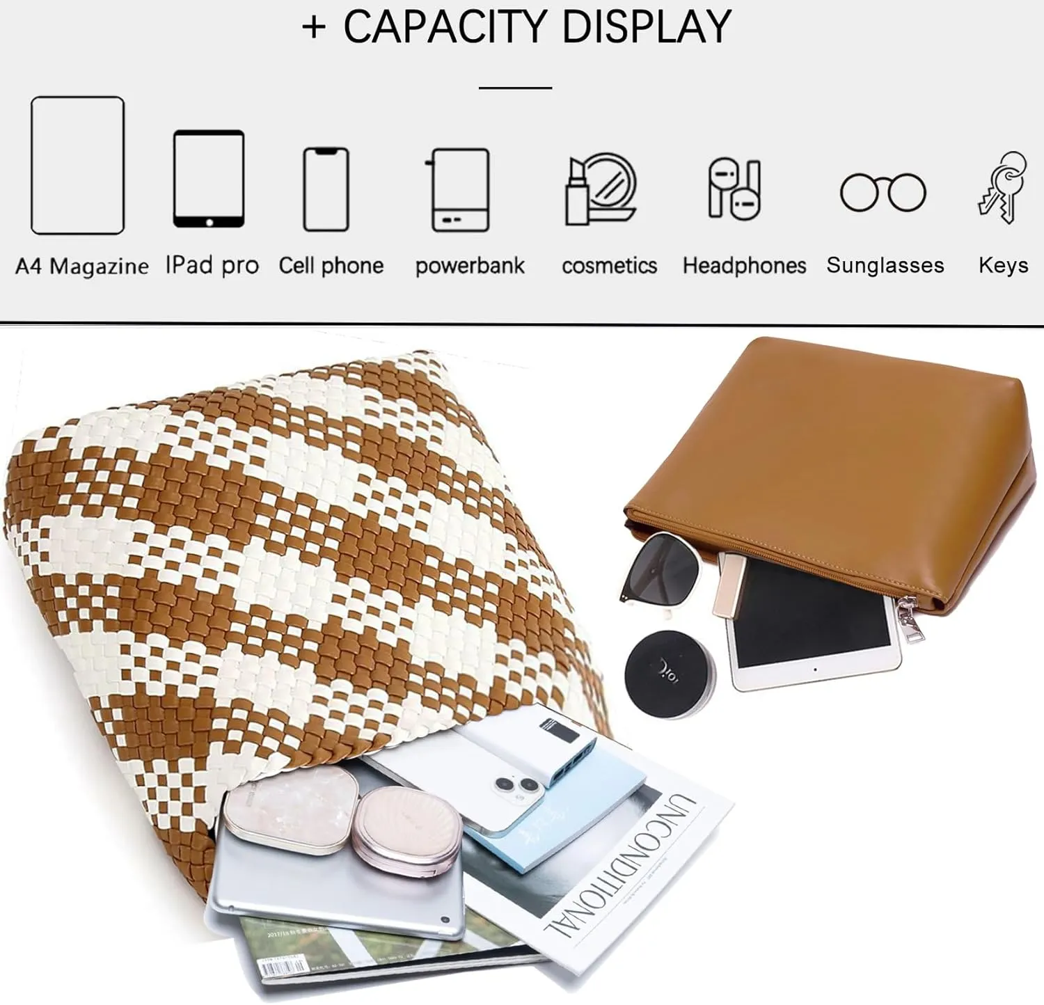 Women Vegan Leather Hand-Woven Tote Handbag Fashion Shoulder Top-handle Bag All-Match Underarm Bag with Purse