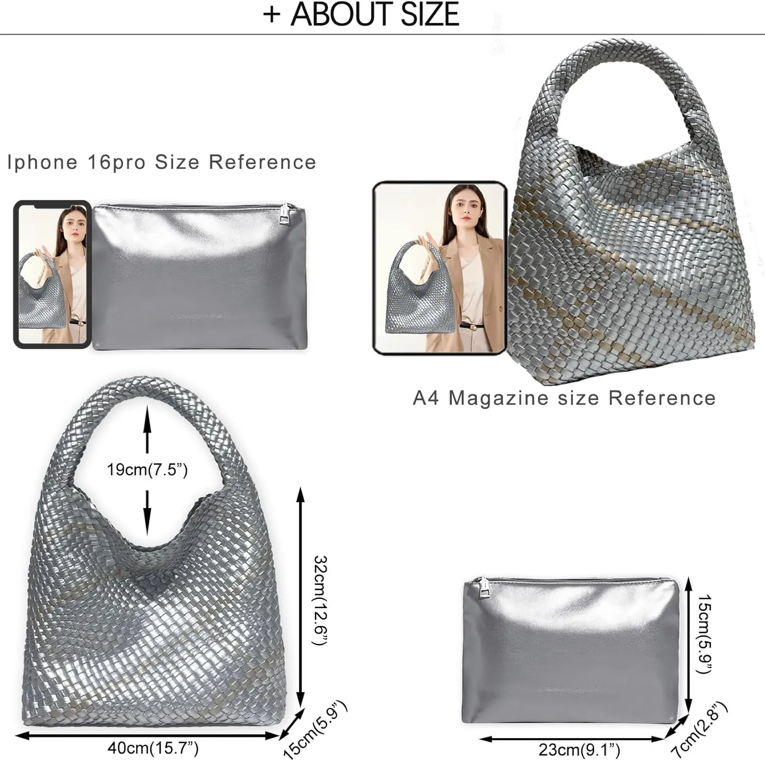Women Vegan Leather Hand-Woven Tote Handbag Fashion Shoulder Top-handle Bag All-Match Underarm Bag with Purse
