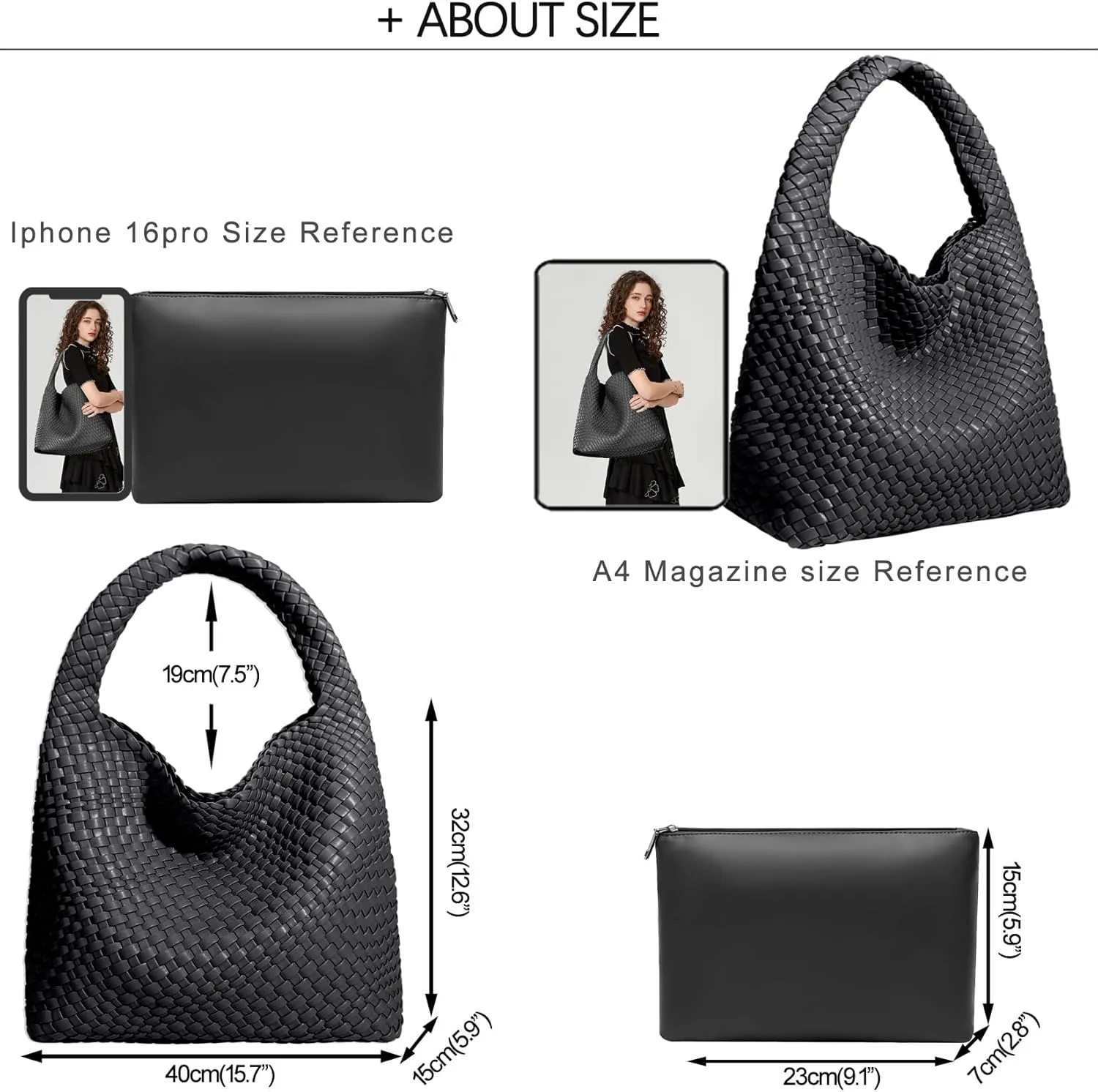 Women Vegan Leather Hand-Woven Tote Handbag Fashion Shoulder Top-handle Bag All-Match Underarm Bag with Purse