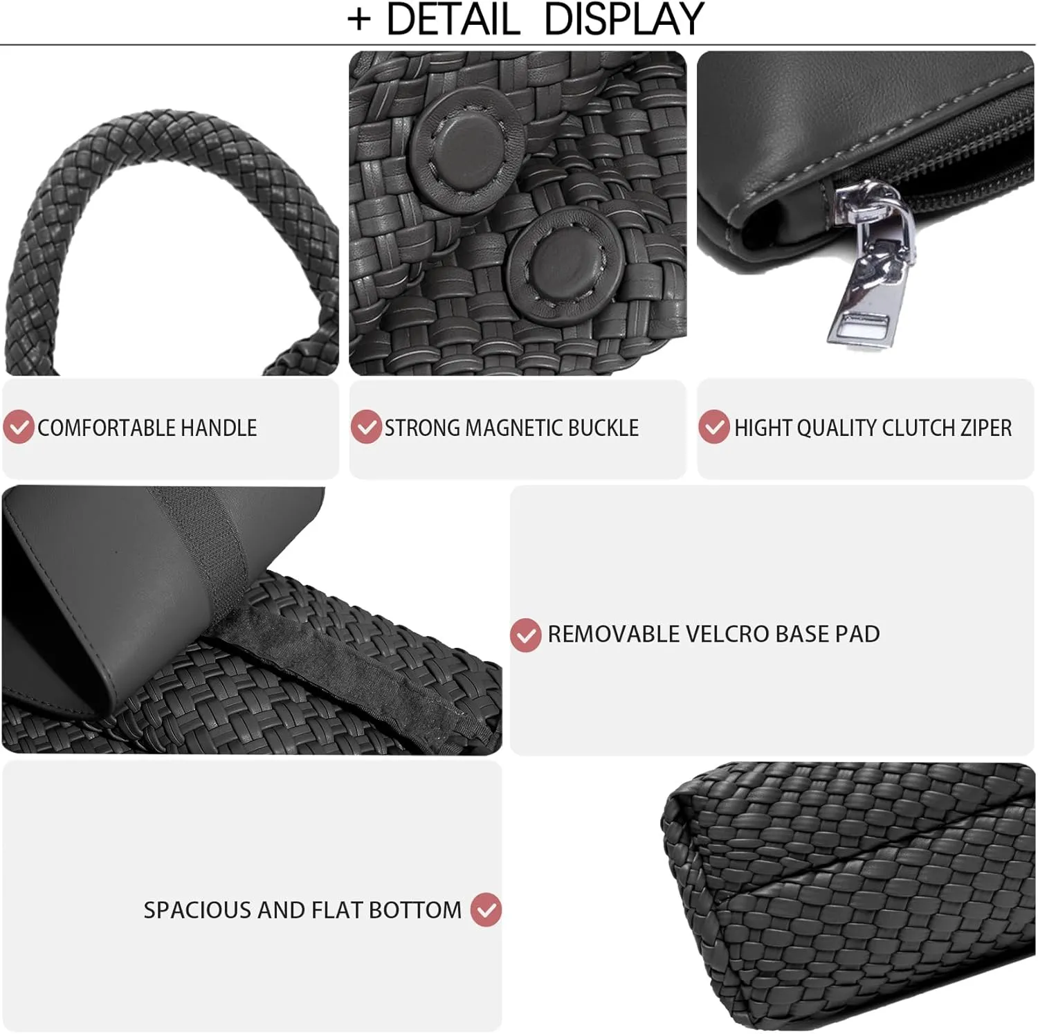 Women Vegan Leather Hand-Woven Tote Handbag Fashion Shoulder Top-handle Bag All-Match Underarm Bag with Purse