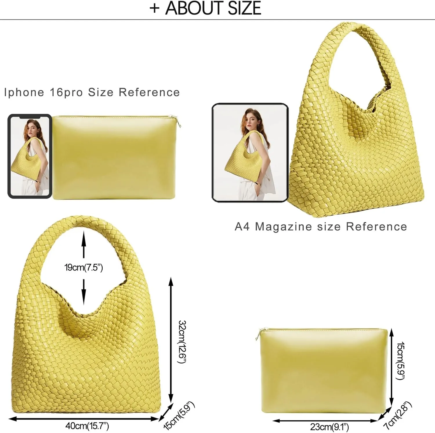 Women Vegan Leather Hand-Woven Tote Handbag Fashion Shoulder Top-handle Bag All-Match Underarm Bag with Purse