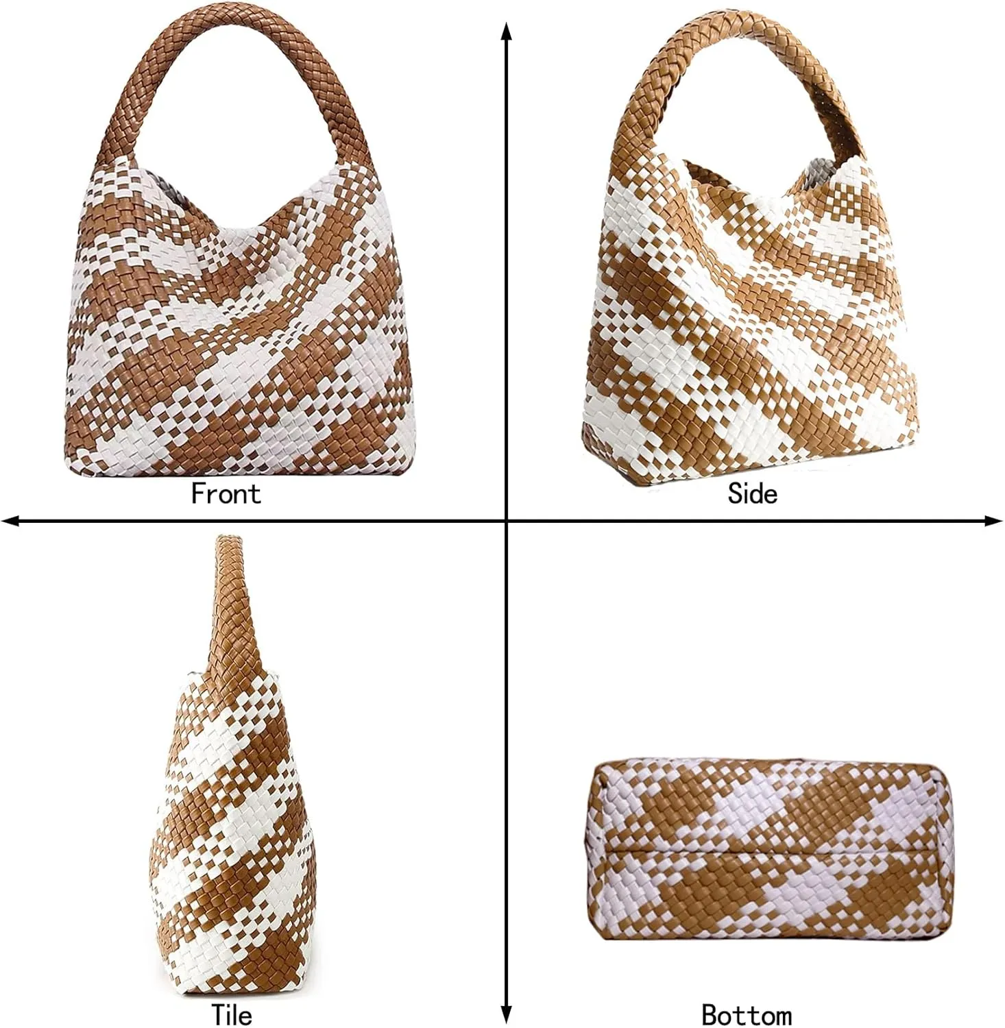 Women Vegan Leather Hand-Woven Tote Handbag Fashion Shoulder Top-handle Bag All-Match Underarm Bag with Purse