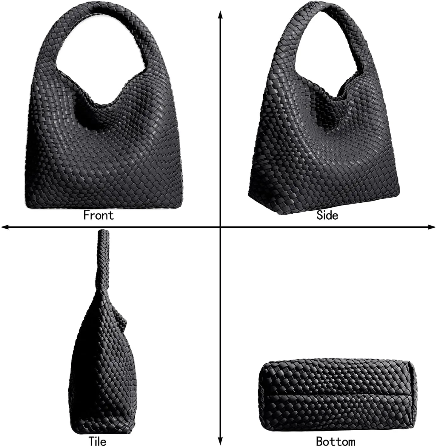 Women Vegan Leather Hand-Woven Tote Handbag Fashion Shoulder Top-handle Bag All-Match Underarm Bag with Purse