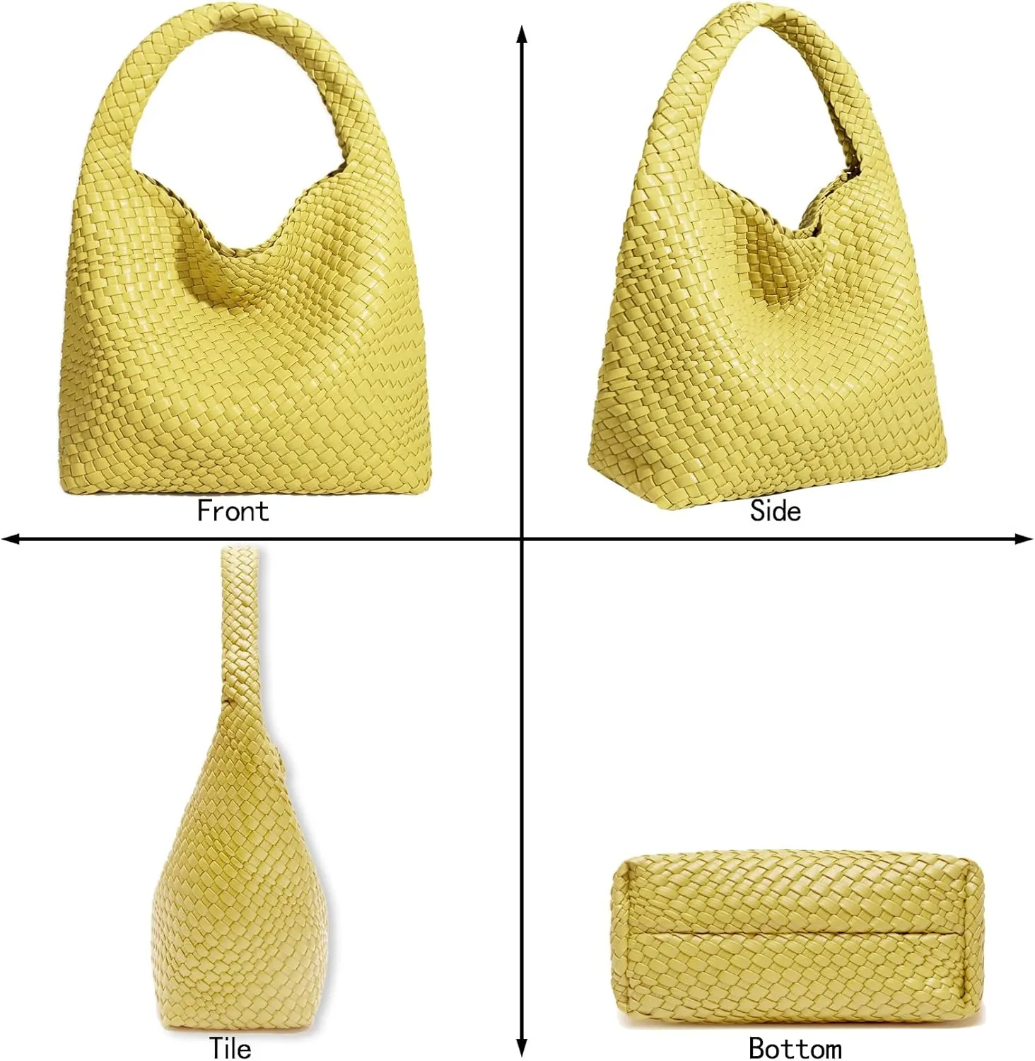 Women Vegan Leather Hand-Woven Tote Handbag Fashion Shoulder Top-handle Bag All-Match Underarm Bag with Purse