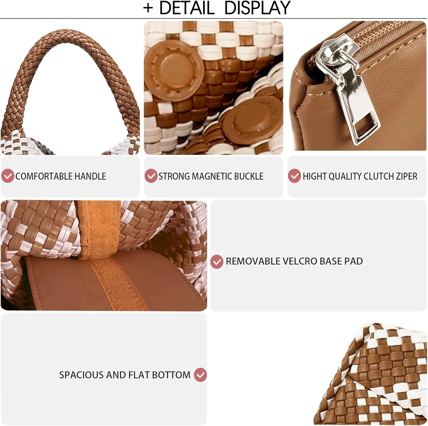 Women Vegan Leather Hand-Woven Tote Handbag Fashion Shoulder Top-handle Bag All-Match Underarm Bag with Purse