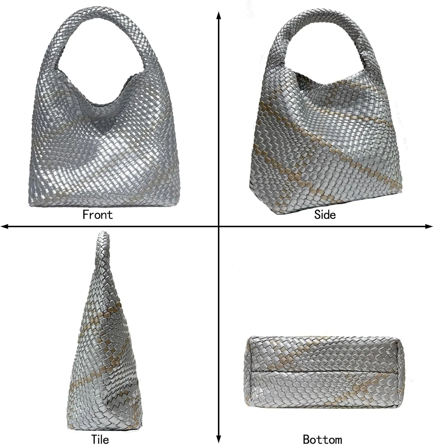 Women Vegan Leather Hand-Woven Tote Handbag Fashion Shoulder Top-handle Bag All-Match Underarm Bag with Purse