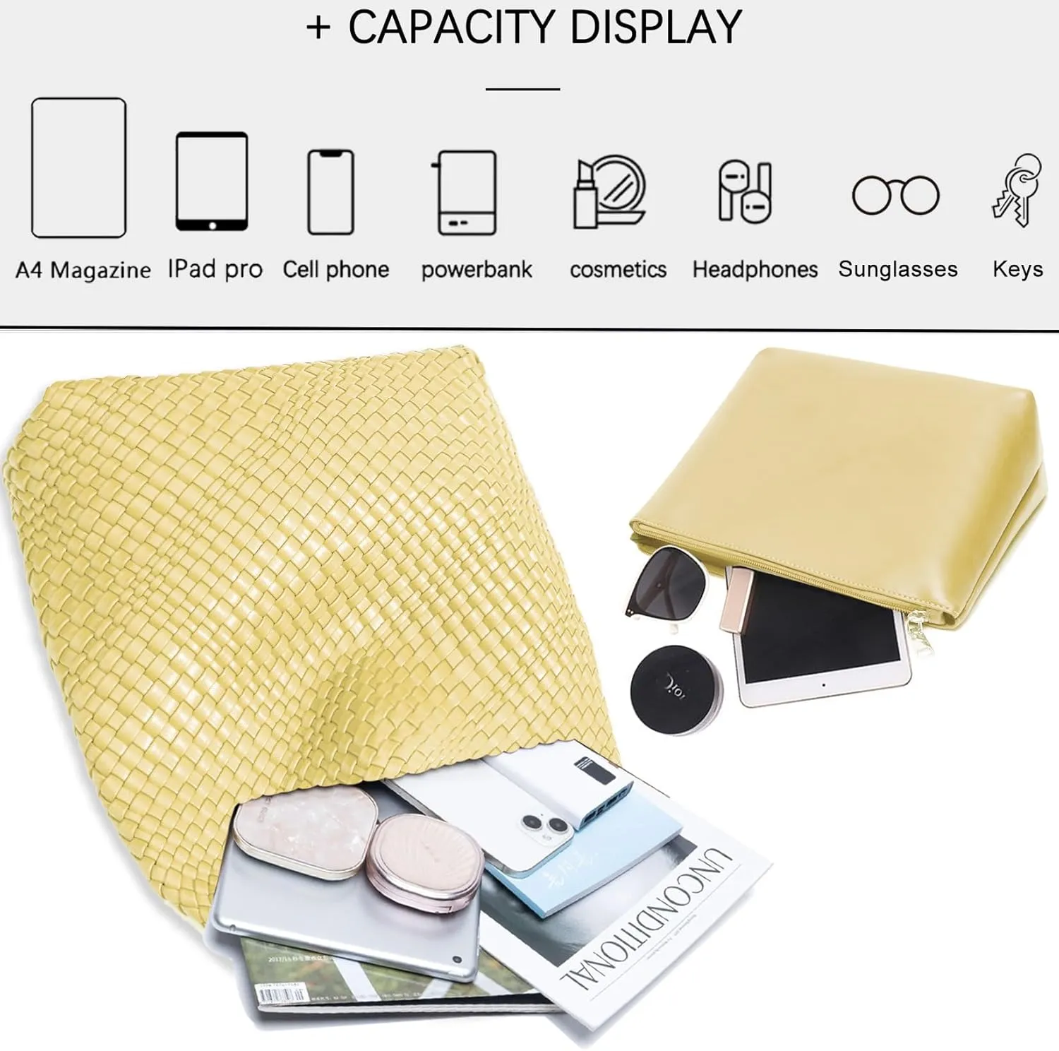 Women Vegan Leather Hand-Woven Tote Handbag Fashion Shoulder Top-handle Bag All-Match Underarm Bag with Purse