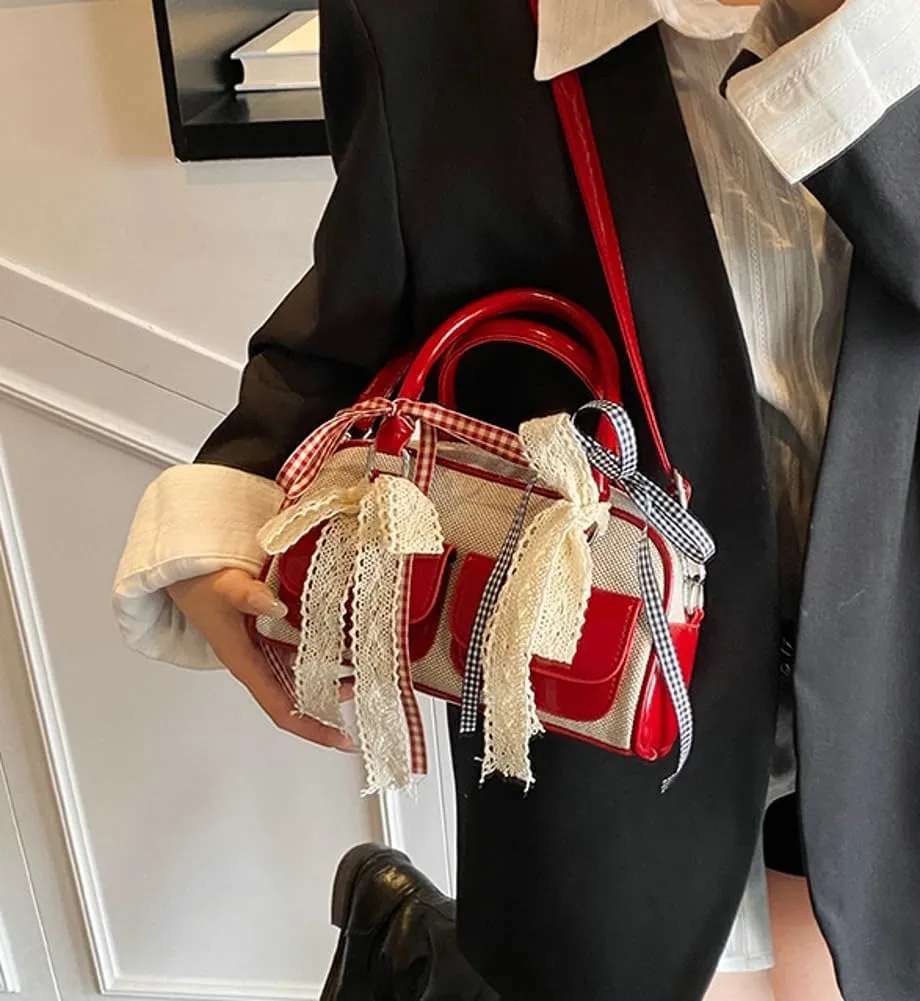 Women Woven Bag Bow Purse Y2k Ballet Hobo Purse Vintage Crossbody Bags Boston Handbags Trendy Satchel Sling Bag 2025 Fashion