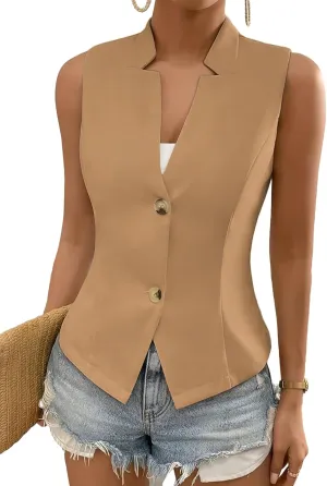 Women's 2025 Summer Sleeveless Vest Blazer Lightweight Casual Fully-Lined Slim Work Fashion Petite Elegant Tops