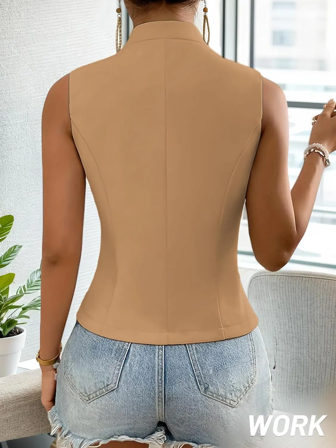 Women's 2025 Summer Sleeveless Vest Blazer Lightweight Casual Fully-Lined Slim Work Fashion Petite Elegant Tops