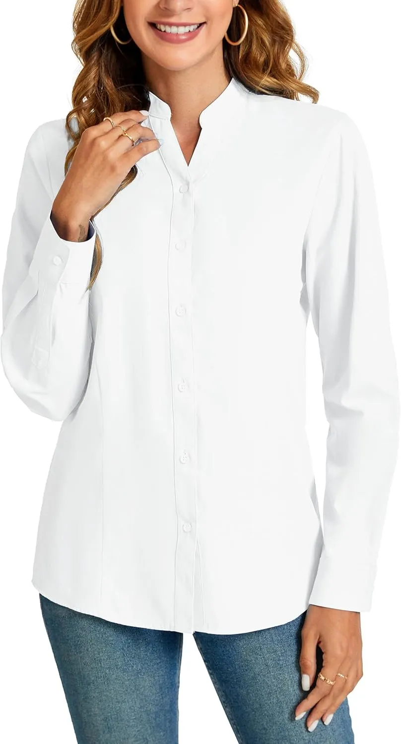 Women's Basic Button Down Shirts Business Casual Tops Collar Work Wear Dress Shirt Slim Fit Blouse
