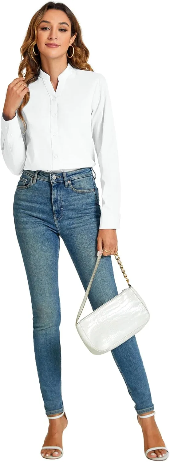 Women's Basic Button Down Shirts Business Casual Tops Collar Work Wear Dress Shirt Slim Fit Blouse