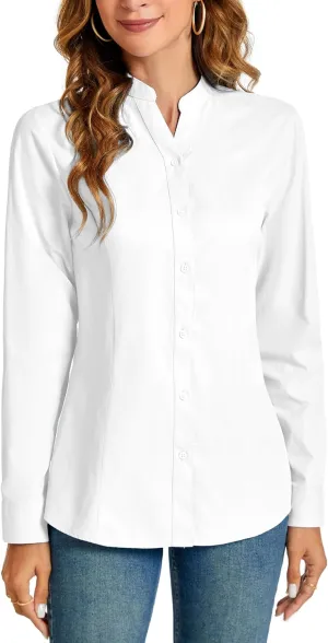Women's Basic Button Down Shirts Business Casual Tops Collar Work Wear Dress Shirt Slim Fit Blouse