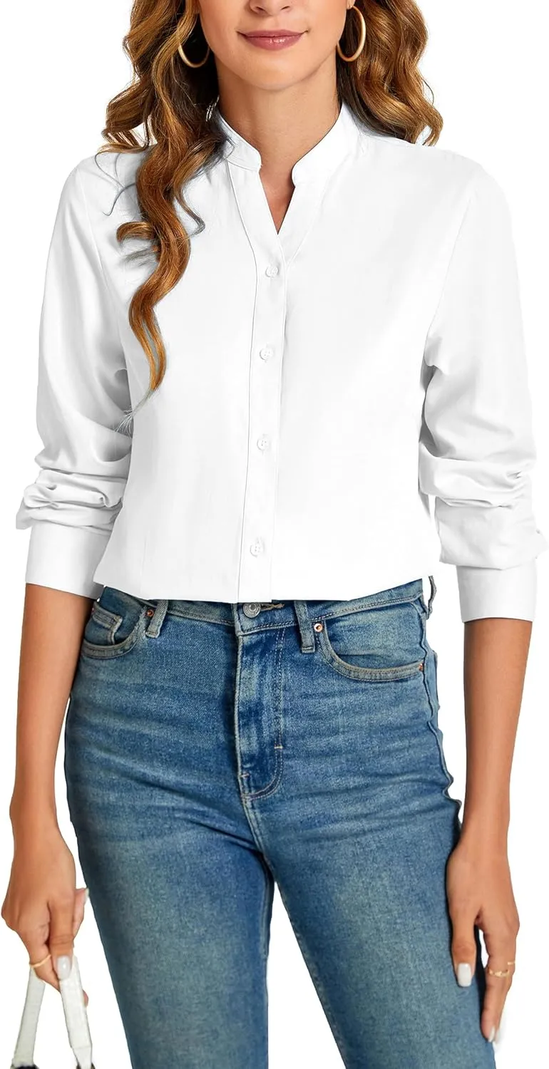 Women's Basic Button Down Shirts Business Casual Tops Collar Work Wear Dress Shirt Slim Fit Blouse