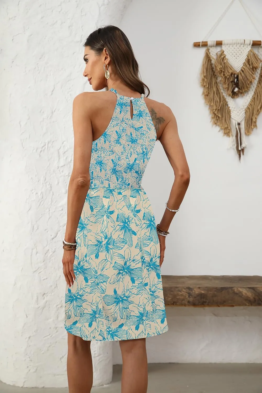 Women's Boho Floral Halter Neck Dress Casual Summer Dresses for Women 2025 Hawaiian Vacations Sundresses