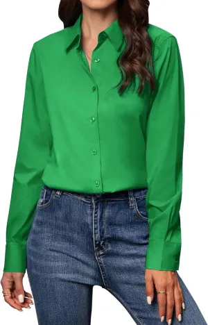 Women's Button Down Shirts Classic Fit Dress Shirt Work Business Casual Long Sleeve Blouse Tops