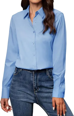 Women's Button Down Shirts Classic Fit Dress Shirt Work Business Casual Long Sleeve Blouse Tops