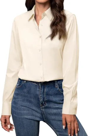 Women's Button Down Shirts Classic Fit Dress Shirt Work Business Casual Long Sleeve Blouse Tops