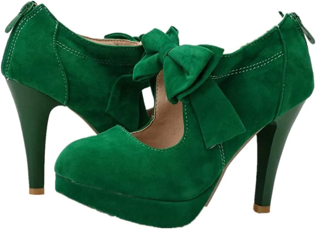 Women's Classic Vintage Platform High Heel Small Bow Dress Pumps